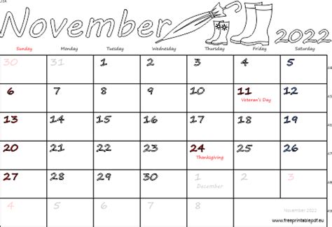 November 2022 Usa Calendar Free Printable Pdf