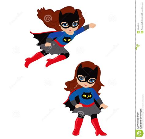 Cute Girl Superhero In Flight And In Standing Position