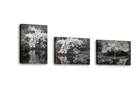 Set Of 3 Autumn Reflections Iii Bandw Contemporary Fine Art Giclee