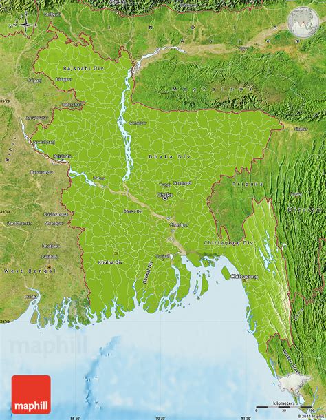 Physical Map Of Bangladesh Satellite Outside Shaded Relief Sea