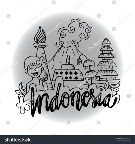 Indonesia Icons Landmarks Hand Drawing Illustration Stock Vector