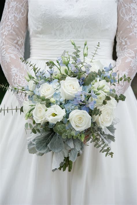 Light Blue And White Bridal Bouquet Rosebridalbouquet Round Bridal