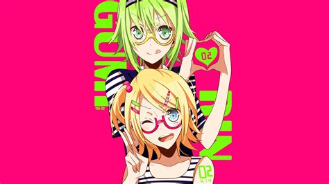 Anime Vocaloid Megpoid Gumi Kagamine Rin Pink Background Glasses