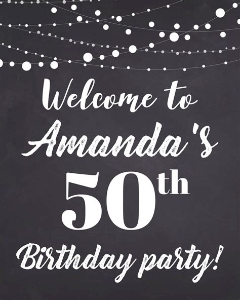 Welcome Birthday Sign Personalized 50th Birthday Chalkboard Etsy