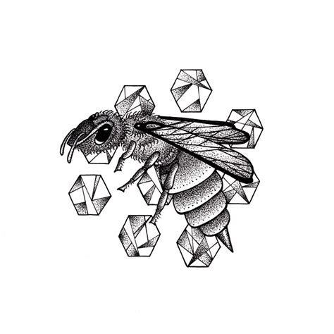 Dotwork Flying Bee And Geometric Polygons Tattoo Design Tattooimagesbiz