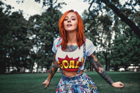 download redhead depth of field model woman tattoo hd wallpaper