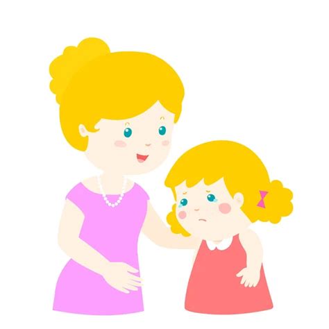 Mamá Hablar Con Su Hija Suavemente Vector De Dibujos Animados Vector