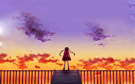 Manga Anime Sky Sunlight Anime Girls Outdoors Clouds Hd Wallpaper
