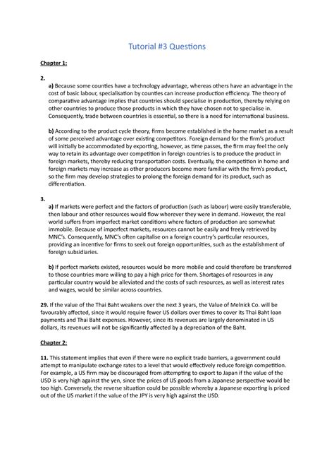 Ifm Tutorial 3 Answers Tutorial 3 Questions Chapter 1 2 A