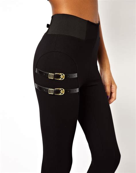 Asos High Waisted Pants With S Buckle Detail In Black Lyst