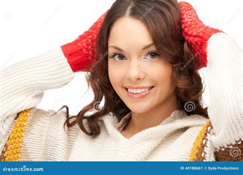 Beautiful Woman In White Sweater Stock Image Image Of Happy Lady
