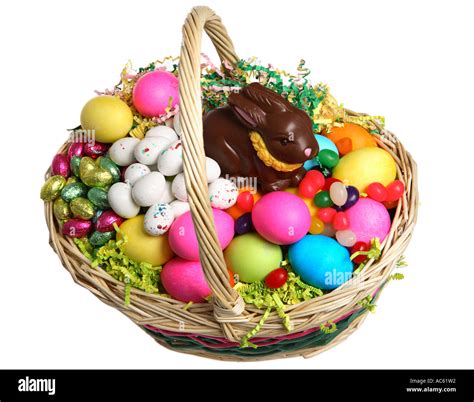 Easter Basket Filled With Eggs And Candy Stock Photo 7458641 Alamy