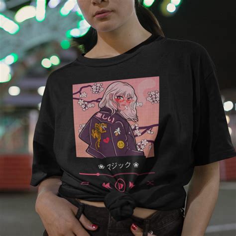 anime girl t shirt featuring girl wearing leather depop