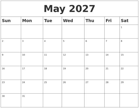 June 2027 Printable Blank Monthly Calendar Gambaran