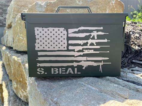 Ammo Can Personalized American Flag With Guns Engraved Military Ammo