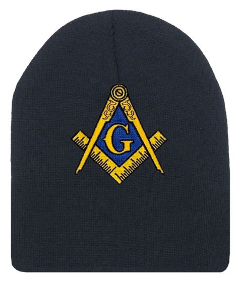 Masonic Hat Winter Black Beanie Cap Golden Compass Masons Symbol