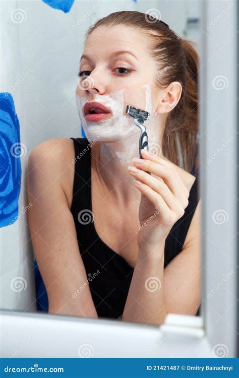 girl shaving in bathroom stock image image of home shave 21421487