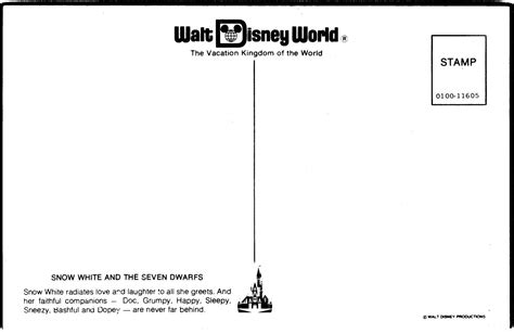 Vintage Postcard Disney World Snow White And The Seven Dwarfs Card