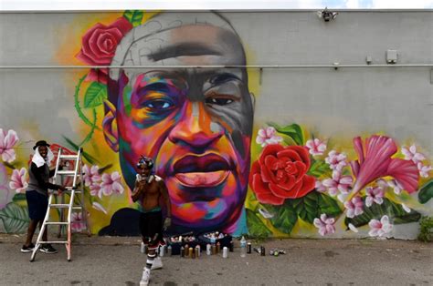 Floyd died in police custody in minneapolis during an arrest on may 25 after floyd gasped for air as an officer weighed down on him with a knee on may 29, he shared a digital painting commemorating george floyd. George Floyd mural by Detour and Hiero in Denver Colorado ...