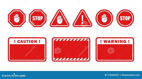 Warning Signs Prohibition Signs Symbols Danger And Stop Signs Stock