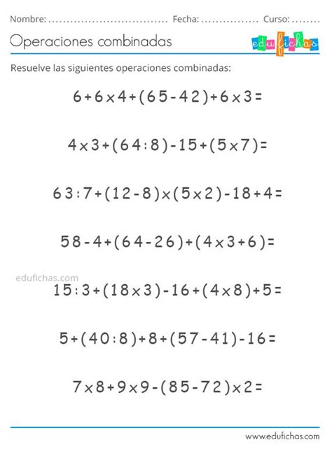 Operaciones Combinadas Cuadernos Para Ni Os Ejercicios Matematicos Secundaria Lecciones De