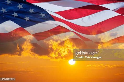American Flag At Sunset Photos And Premium High Res Pictures Getty Images