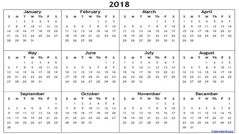 2018 Yearly Calendar Printable Word Calendar Printables 2018 Yearly