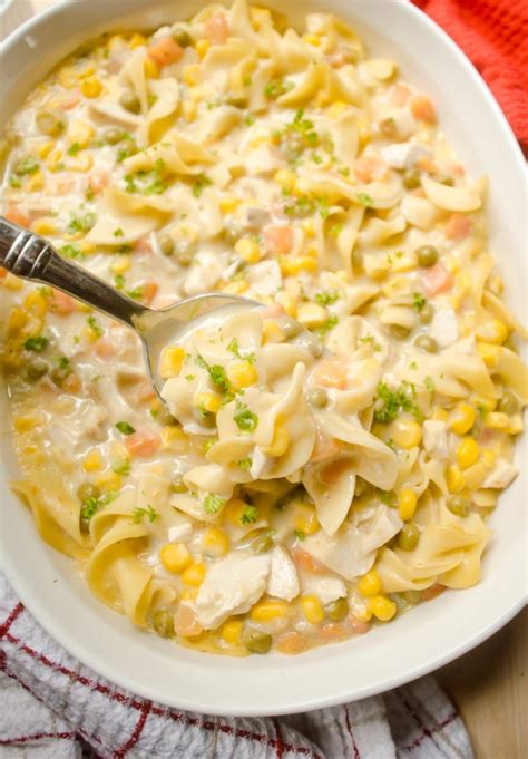 Place the lid back on the instant pot (powered off) and let stand for served over a bed of steamed broccoli for me (low carb) and over noodles for the kids. Creamy Chicken Noodle Casserole - A Grande Life