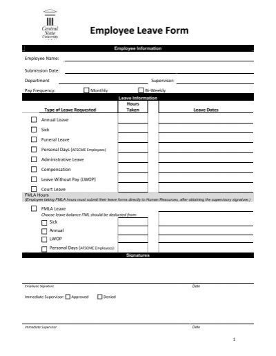 Employee Leave Form Central State University