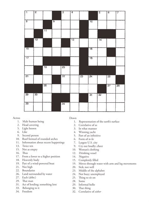 Beginner crossword puzzles printable printable crossword puzzles