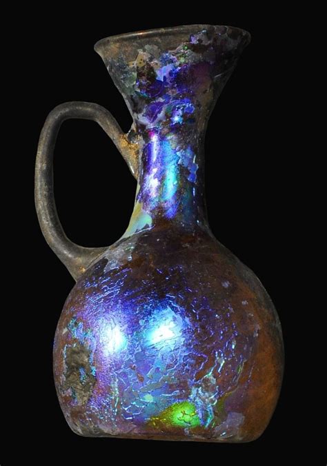 Iridescent Roman Glass Jug 1st 2nd Century Ad Antique Glass Bottles Antique Glassware Glass