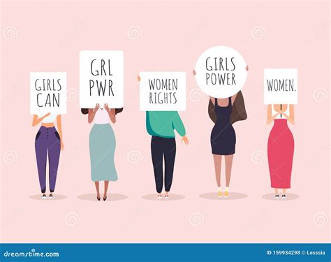 Women Protesters Vector Illustration Of People Holding Signs Banner