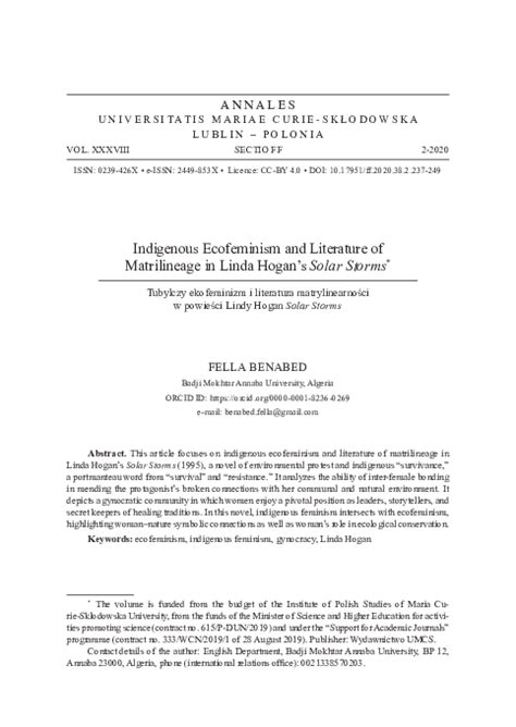 pdf indigenous ecofeminism and literature of matrilineage in linda hogan s solar storms