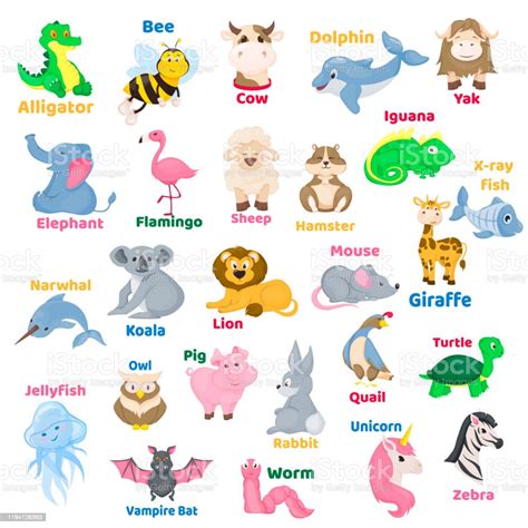Zoo Alphabet Animal Letters Cartoon Cute Characters Isolated Different