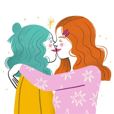 free vector hand drawn lesbian kiss illustration