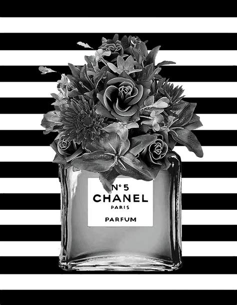 Chanel Nr5 With Flowers Black White Digital Art By Del Art