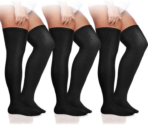 geyoga women plus size thigh high stockings 3 pairs over the knee thick tube socks extra long