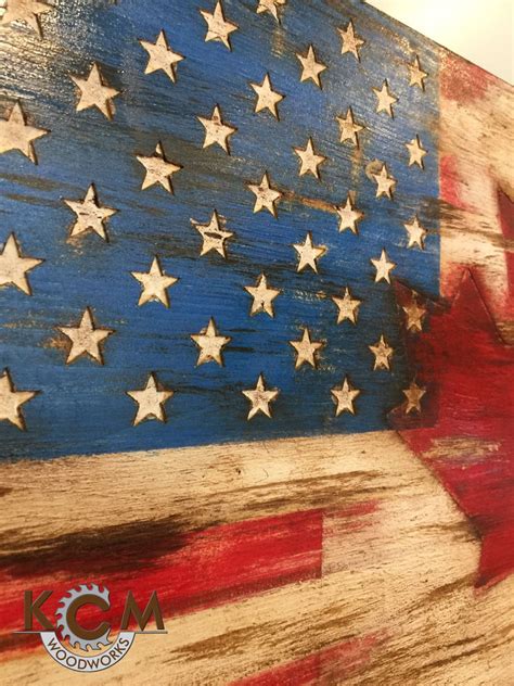 Engraved US American Canada Combo Flag Hand painted Rustic | Etsy