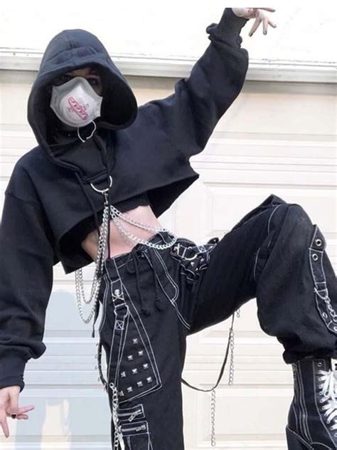 Gothic Chains Crop Hoodie Edgy Outfits Aesthetic Grunge Outfit Alt