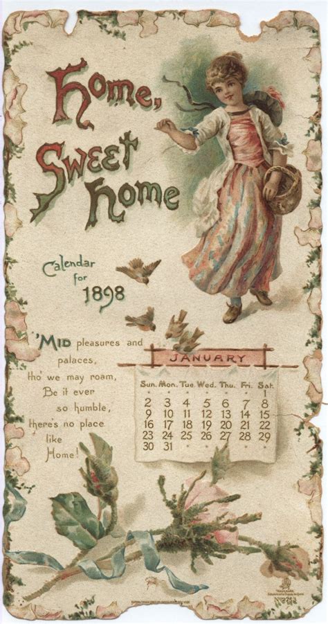 Home Sweet Home Calendar For 1898 Vintage Calendar Vintage Ephemera