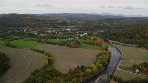 55k Stock Footage Aerial Video Flying Over Small Farms Ammonoosuc