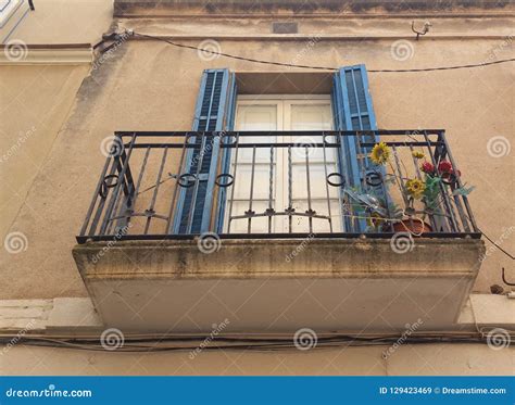 Blue Balcony On Facade Stock Image Image Of Windows 129423469