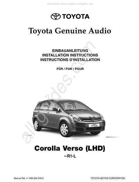 Toyota Corolla Verso Installation Instructions Manual Pdf Download