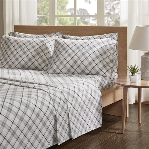 Comfort Spaces Plaid 100 Cotton Flannel Printed Sheet Set Twin Grey