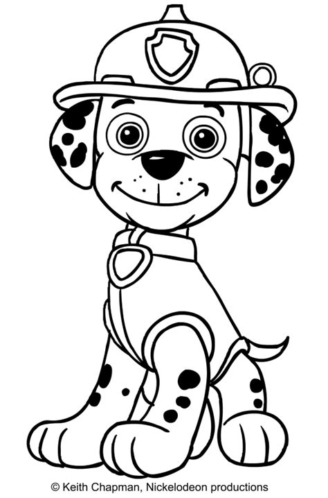 Take a look at printable paw patrol coloring pages. Marshall sitting in front coloring page