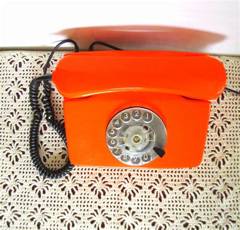 Orange Rotary Telephone Black Dial German Vintage Telephone Working