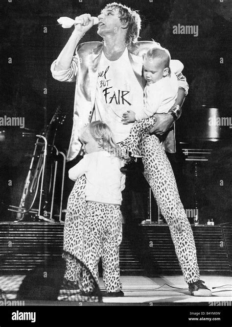 Rod Stewart Singer Rock Singer On Stage Microphone With Children Stock