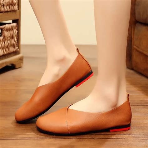 Genuine Leather Flat Shoes Woman Hand Leather Loafers Cowhide Flexible
