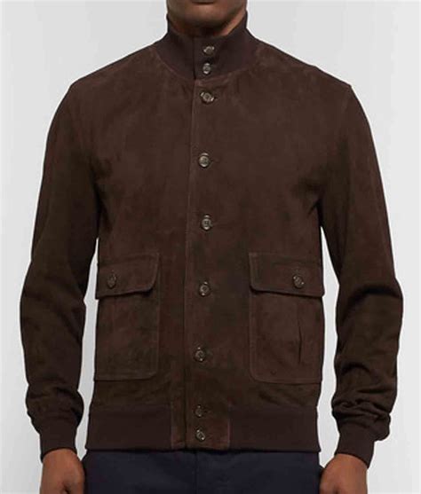 Men's Button Closure Brown Suede Bomber Jacket - Jackets Creator