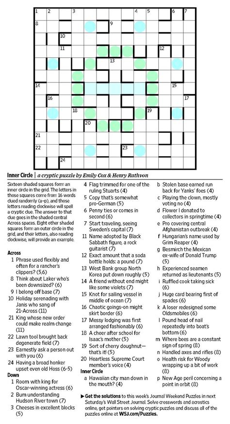 Saturday Crossword Puzzles Wsj Printable James Crossword Puzzles